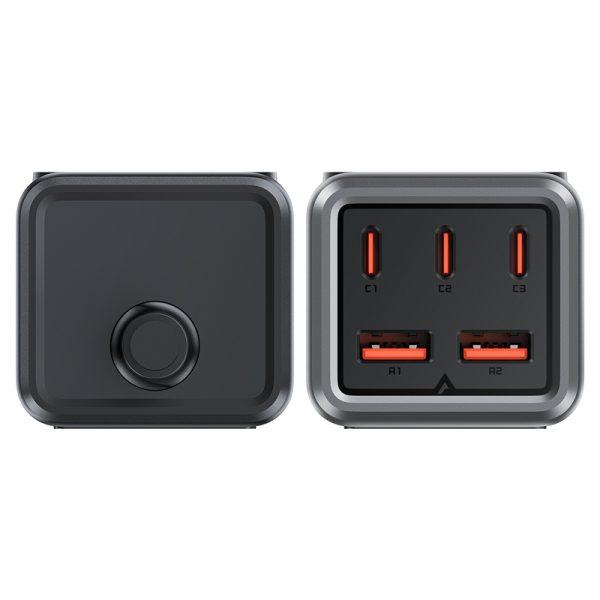 Galda lādētāju uzlādes stacija Z2 GAN 75W PD 3X USB-C 2X USB-A MELNA UN PAŠA