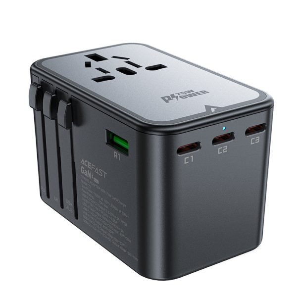 Universal Travel Charger Gan 2X USB-A 3X USB-C UK ES USA AUS Black