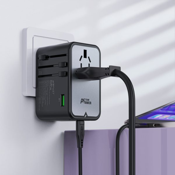 Universal Travel Charger Gan 2X USB-A 3X USB-C UK ES USA AUS Black