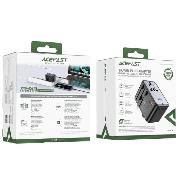 Universal Travel Charger Gan 2X USB-A 3X USB-C UK ES USA AUS Black
