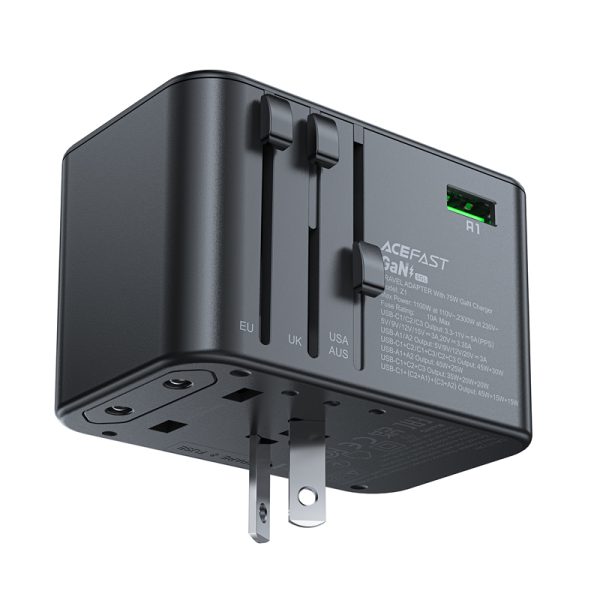 Universal Travel Charger Gan 2X USB-A 3X USB-C UK ES USA AUS Black