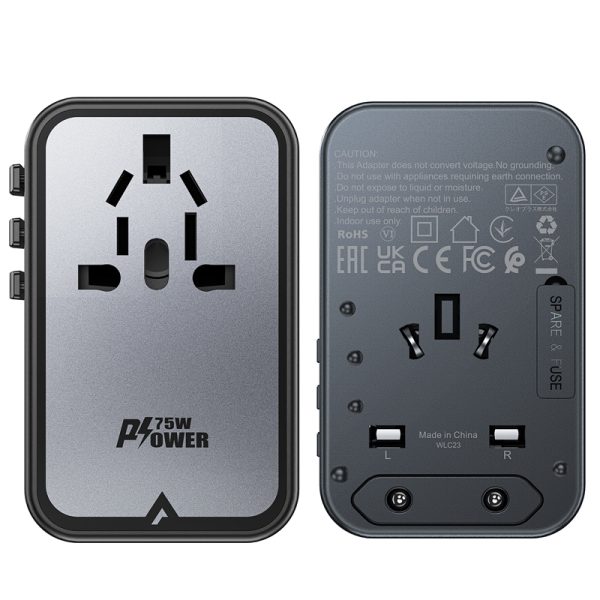 Universal Travel Charger Gan 2X USB-A 3X USB-C UK ES USA AUS Black