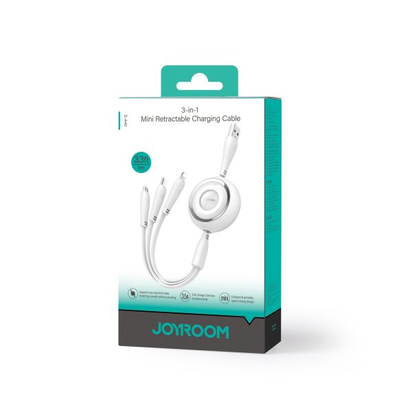 3in1 krāsainas sērijas USB-A USB-C / iPhone zibens / microusb 1m balts
