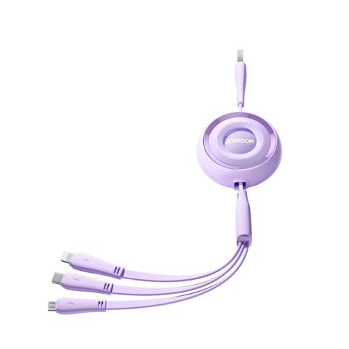 3in1 ColorPhul sērija USB-A USB-C / iPhone zibens / microusb 1m purpursarkanā krāsā