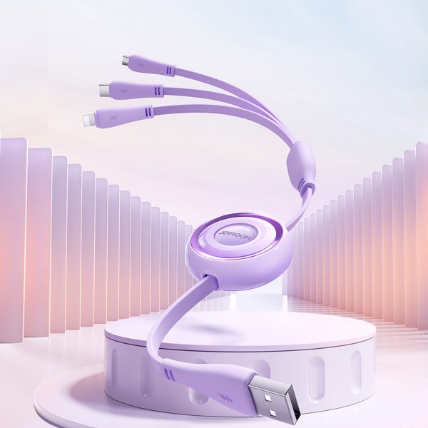 3in1 ColorPhul sērija USB-A USB-C / iPhone zibens / microusb 1m purpursarkanā krāsā