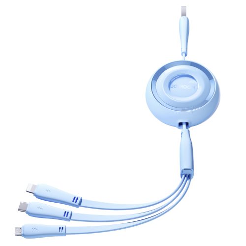 3in1 krāsainas sērijas USB-A USB-C / iPhone zibens / microusb 1m zilā krāsā