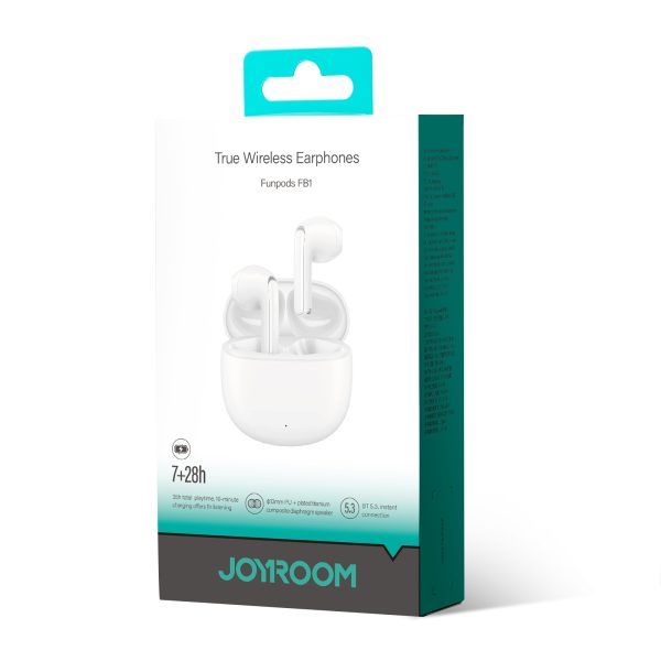 TWS Funpods sērija JR-FB1 Bluetooth 5.3 Baltas bezvadu austiņas
