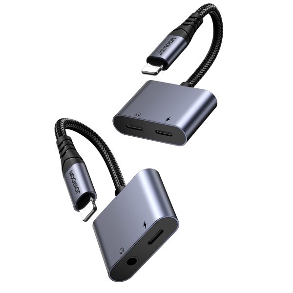 2in1 adapteris iPhone lādētājam + zibens / mini ligzda 3,5 mm melnas austiņas