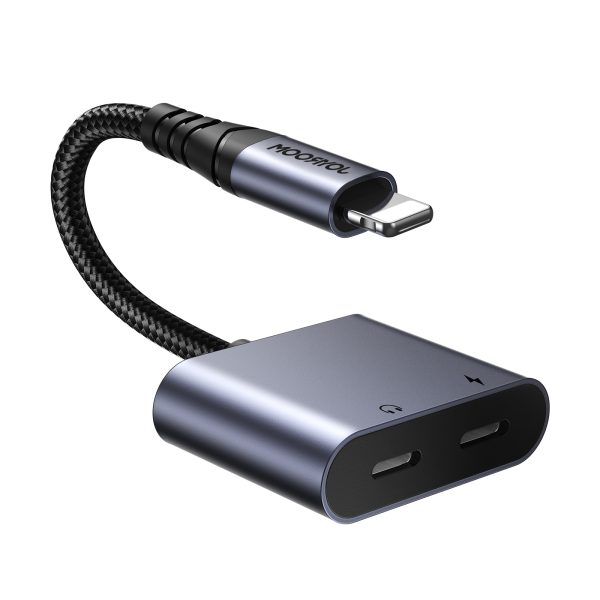 2in1 adapteris iPhone lādētājam + zibens austiņām / 2x zibens melns