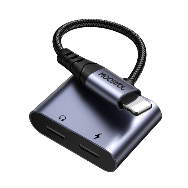 2in1 adapteris iPhone lādētājam + zibens austiņām / 2x zibens melns