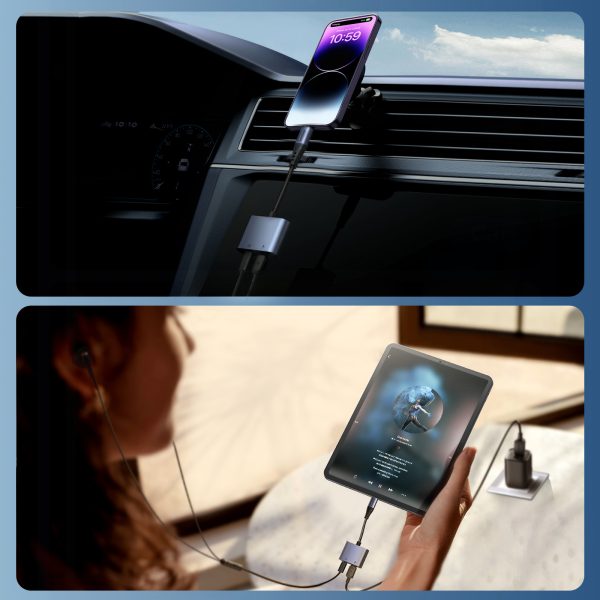 2in1 adapteris iPhone lādētājam + zibens austiņām / 2x zibens melns
