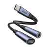 2in1 adaptera lādētājs + USB-C USB-C / mini ligzda 3,5 mm melnas austiņas