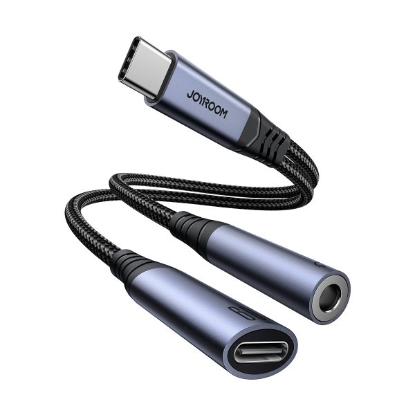 2in1 adaptera lādētājs + USB-C USB-C / mini ligzda 3,5 mm melnas austiņas