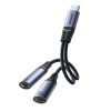 2in1 adaptera lādētājs + USB-C austiņas līdz 2x USB-C Black