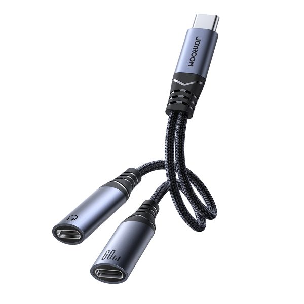 2in1 adaptera lādētājs + USB-C austiņas līdz 2x USB-C Black
