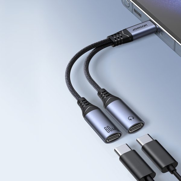2in1 adaptera lādētājs + USB-C austiņas līdz 2x USB-C Black