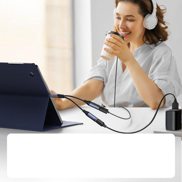 2in1 adaptera lādētājs + USB-C austiņas līdz 2x USB-C Black