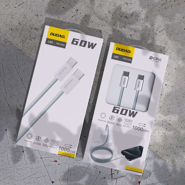 Izturīgs kabelis USB-C PD 60W kabelis pītā pītā 1 m gaiši zilā krāsā