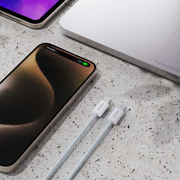 Izturīgs kabelis USB-C PD 60W kabelis 2m spilgti zilā šķiedrā pītā pītā