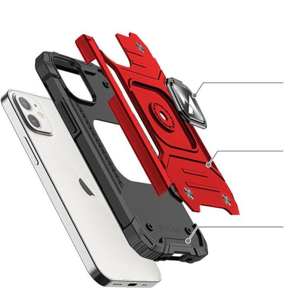 Bruņots korpuss iPhone 14 Plus magnētiskā roktura gredzena bruņu sarkanā krāsā