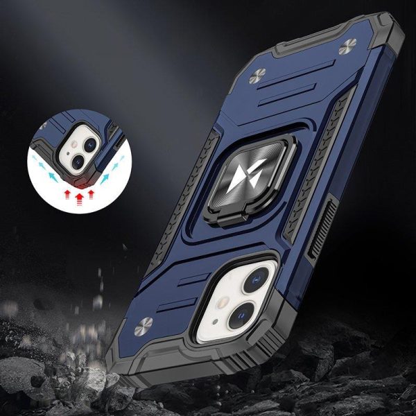 Bruņots korpuss iPhone 14 Plus magnētiskā roktura gredzena bruņu zilā krāsā