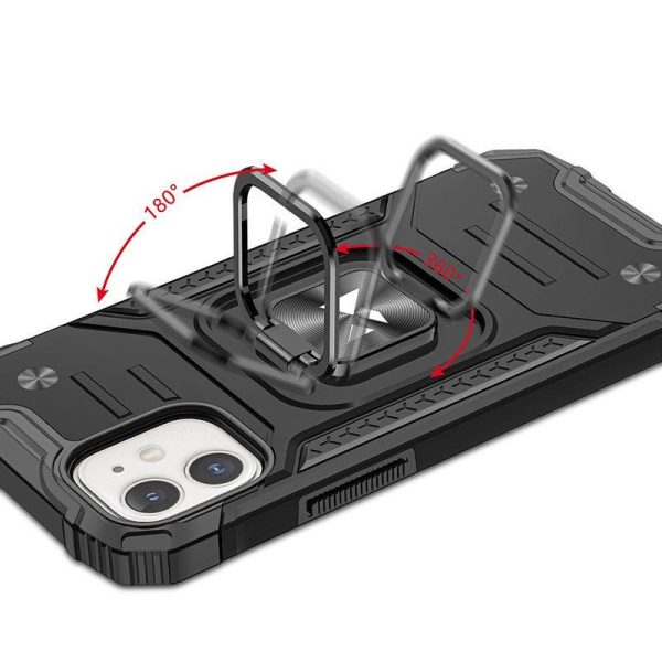 Bruņots korpuss iPhone 14 Plus magnētiskā roktura gredzena bruņu melnā krāsā