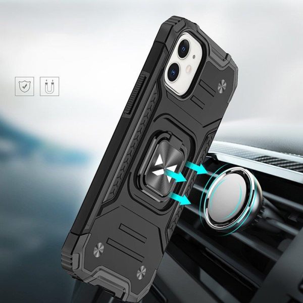 Bruņots korpuss iPhone 14 Plus magnētiskā roktura gredzena bruņu melnā krāsā