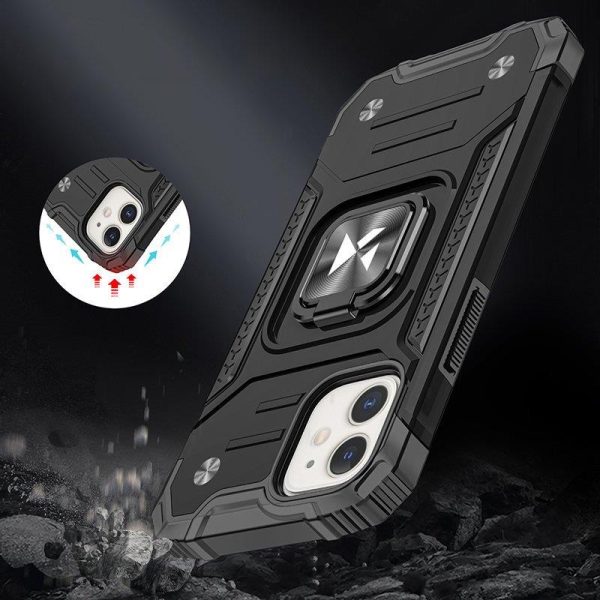 Bruņots korpuss iPhone 14 Plus magnētiskā roktura gredzena bruņu melnā krāsā