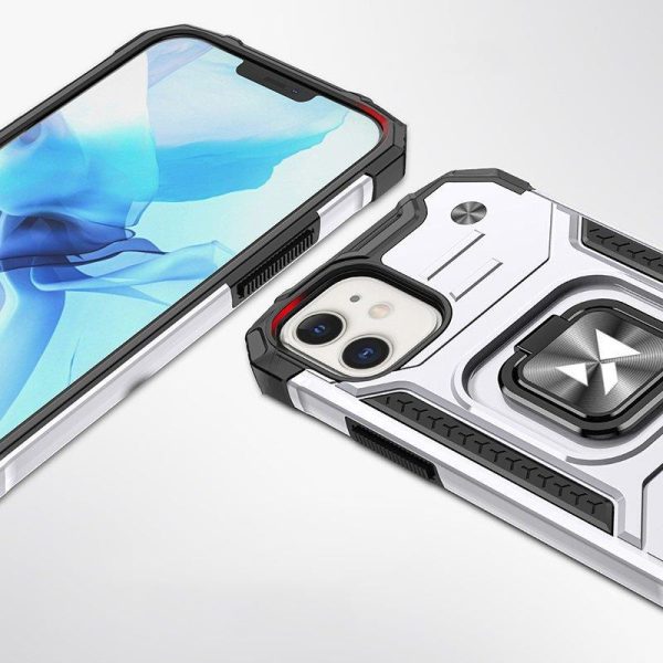 Bruņots korpuss iPhone 14 Magnētiskā roktura gredzena bruņu sudraba