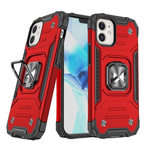 Bruņots korpuss iPhone 14 Magnētiskā roktura gredzena bruņu sarkanā krāsā