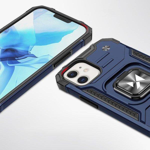 Bruņots korpuss iPhone 14 Magnētiskā roktura gredzena bruņu zilā krāsā