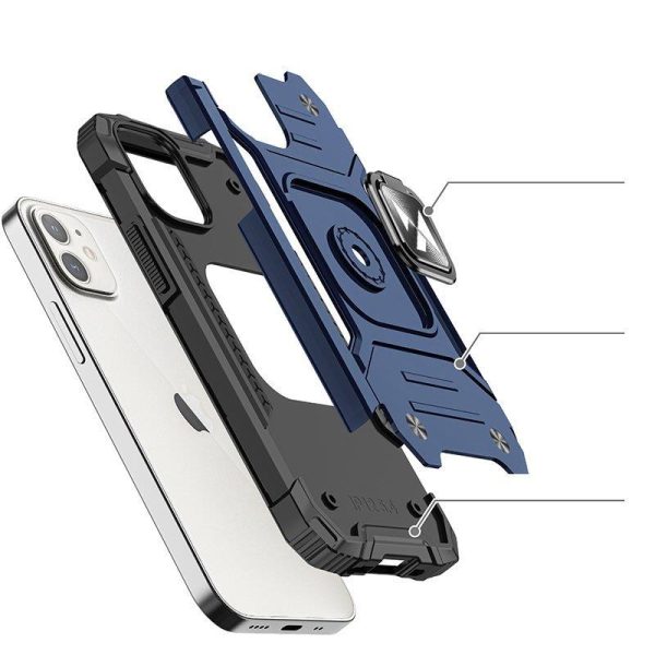 Bruņots korpuss iPhone 14 Magnētiskā roktura gredzena bruņu zilā krāsā