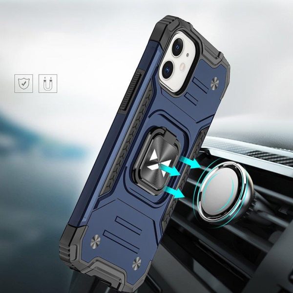 Bruņots korpuss iPhone 14 Magnētiskā roktura gredzena bruņu zilā krāsā