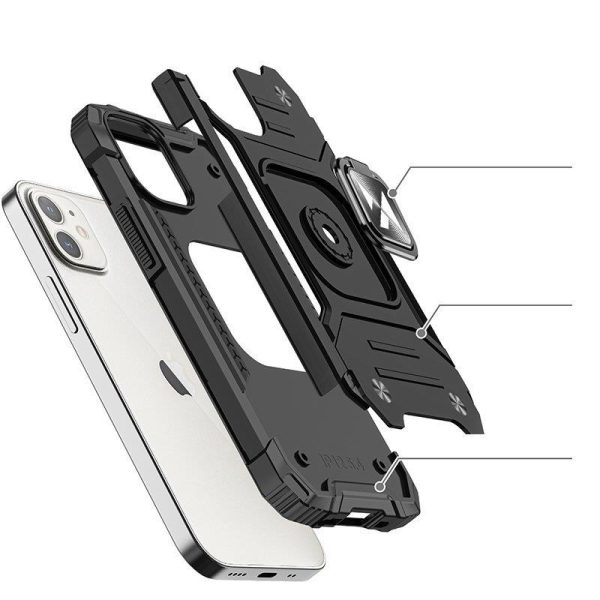 Bruņots korpuss iPhone 14 magnētiskā roktura gredzena bruņu melnā krāsā