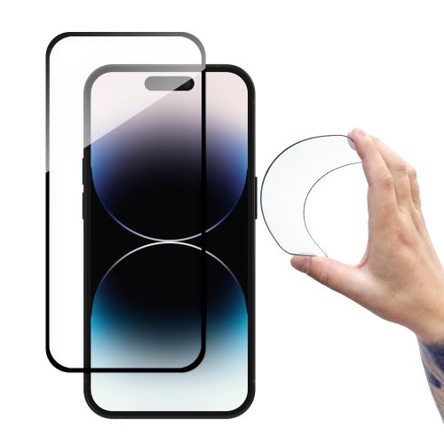 Rūdīts stikls uz iPhone 14 Pro Max elastīgs ekrāns ar melnu Flexi Nano stikla rāmi
