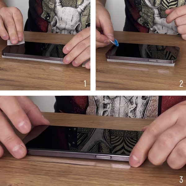 Rūdīts stikls uz iPhone 14 Pro elastīgs ekrāns ar melnu pilnu vāku Flexi Nano stikla rāmi