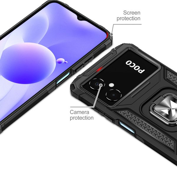 Bruņots korpuss Samsung Galaxy A03 magnētiskā roktura gredzena bruņu melnā krāsā