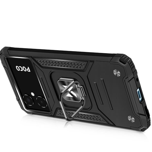Bruņots korpuss Samsung Galaxy A03 magnētiskā roktura gredzena bruņu melnā krāsā