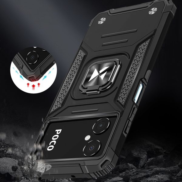 Bruņots korpuss Samsung Galaxy A03 magnētiskā roktura gredzena bruņu melnā krāsā