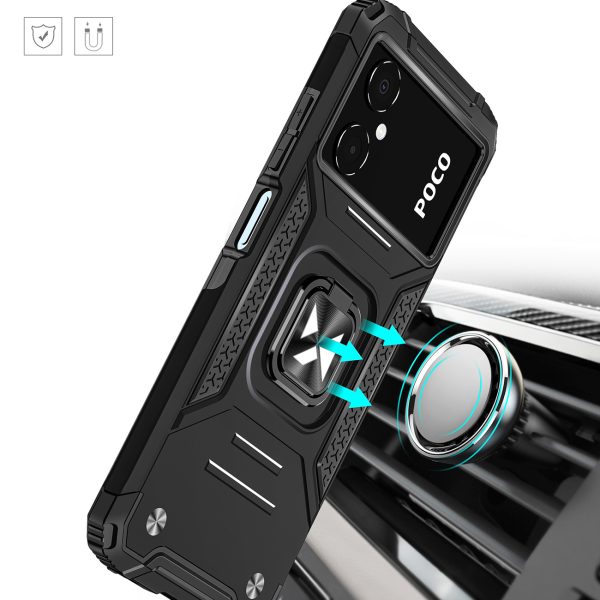 Bruņots korpuss Samsung Galaxy A03 magnētiskā roktura gredzena bruņu melnā krāsā
