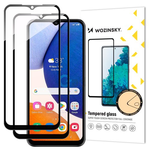 2x 9h rūdīta stikla komplekts visam Samsung Galaxy A14 5G / A14 ekrānam ar melnu rāmi