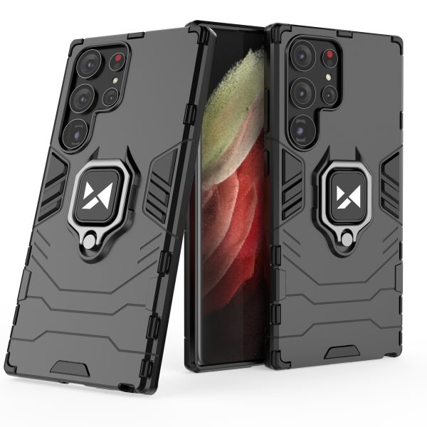 Bruņots korpuss Samsung Galaxy S23 ultra magnētiskajam rokturim gredzenu bruņas melnas