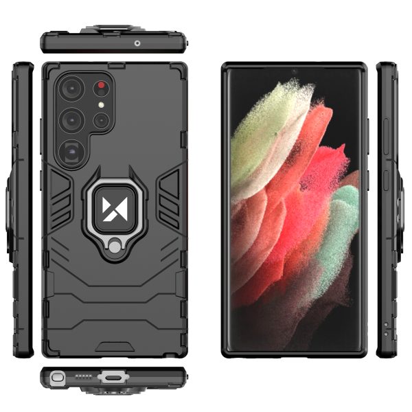Bruņots korpuss Samsung Galaxy S23 ultra magnētiskajam rokturim gredzenu bruņas melnas