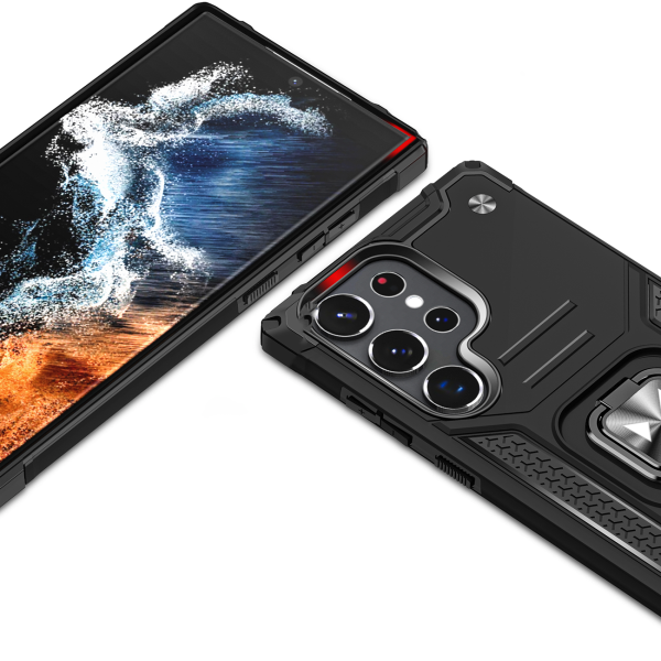 Bruņots korpuss Samsung Galaxy S23 ultra magnētiskajam rokturim gredzenu bruņas melnas
