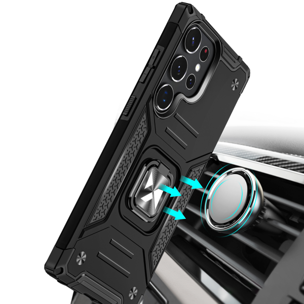 Bruņots korpuss Samsung Galaxy S23 ultra magnētiskajam rokturim gredzenu bruņas melnas
