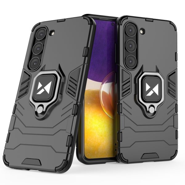 Bruņots korpuss Samsung Galaxy S23 magnētiskais rokturis gredzena bruņas melnas