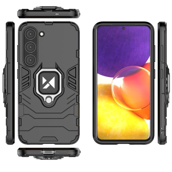 Bruņots korpuss Samsung Galaxy S23 magnētiskais rokturis gredzena bruņas melnas