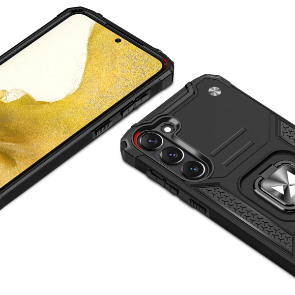 Bruņots korpuss Samsung Galaxy S23 magnētiskais rokturis gredzena bruņas melnas