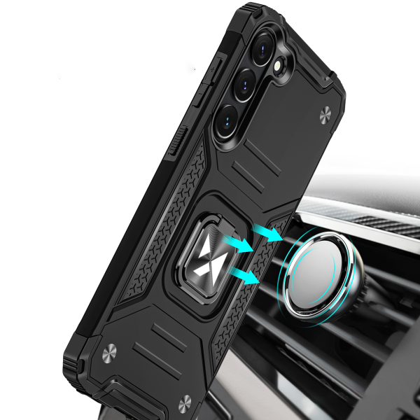 Bruņots korpuss Samsung Galaxy S23 magnētiskais rokturis gredzena bruņas melnas