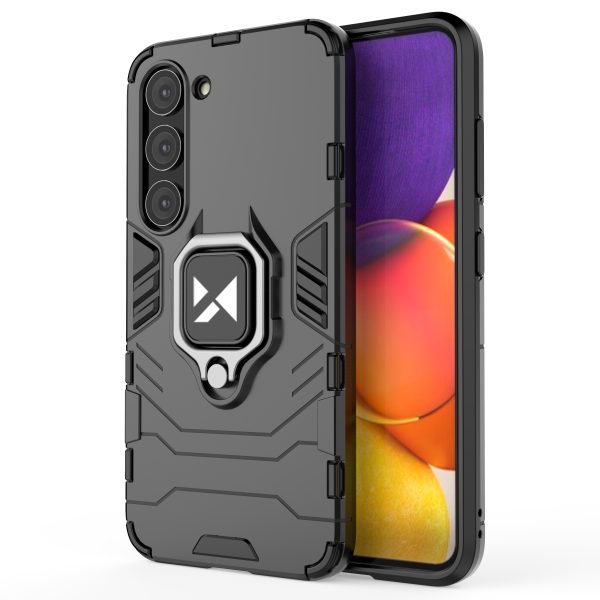 Bruņots korpuss Samsung Galaxy S23 magnētiskais rokturis gredzena bruņas melnas